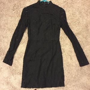 Black Lace High Neck Bodycon Dress